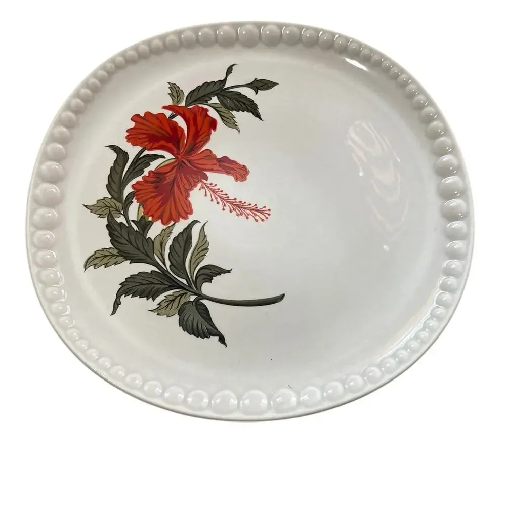 Crooksville China Company Vintage Set of Two Flamingo Red Hibiscus Dinner Plates